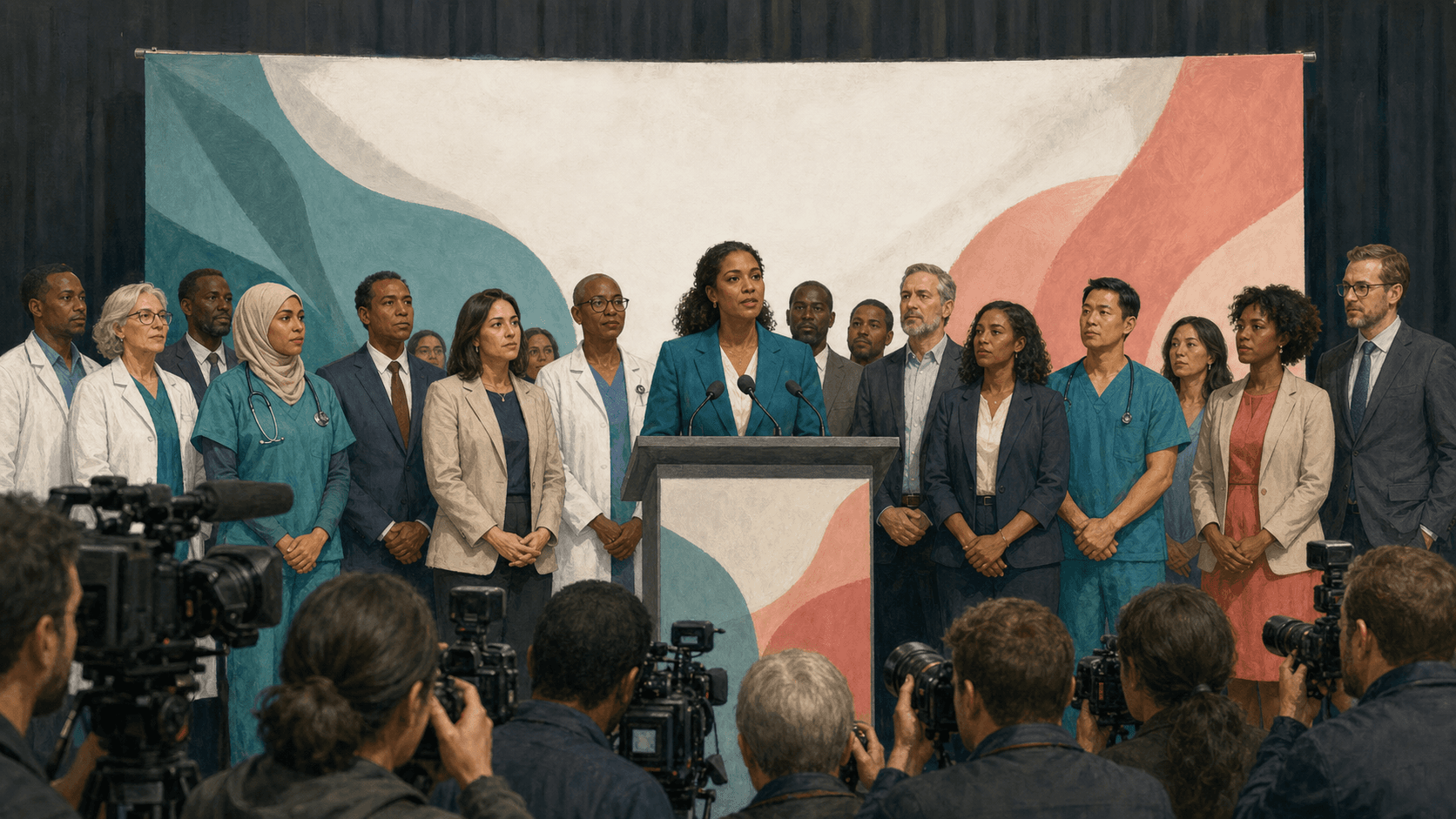 Healthcare professionals at a coalition press conference