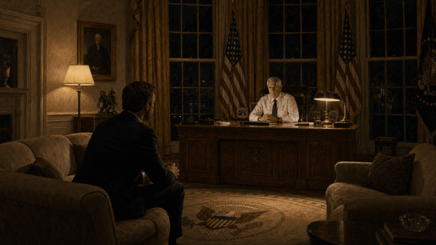 A tense late-night meeting in the Oval Office